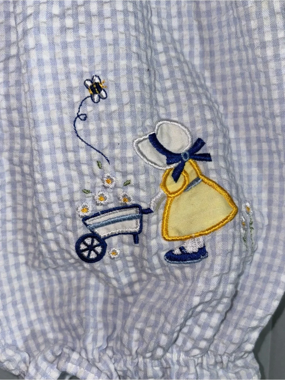 Vintage Retro 90s Americana Baby Girl‎ Blue Gingham Bubble Romper 6/9 Months
